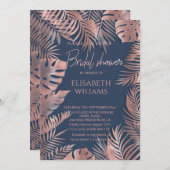 Blaue Rose Goldfolie tropische Blätter romantisch Einladung (Vorne/Hinten)