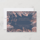 Blaue Rose Goldfolie tropische Blätter romantisch RSVP Karte (Vorderseite)