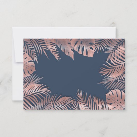 Blaue Rose Goldfolie tropische Blätter romantisch RSVP Karte (Rückseite)