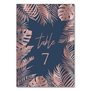 Blaue Rose Goldfolie tropische Blätter romantisch Tischnummer