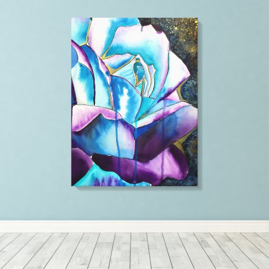 Blaue Rose Gothic Originalkunst Leinwanddruck (Insitu (Holzboden))