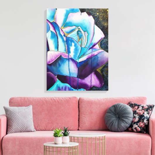 Blaue Rose Gothic Originalkunst Leinwanddruck (Insitu (Wohnzimmer))