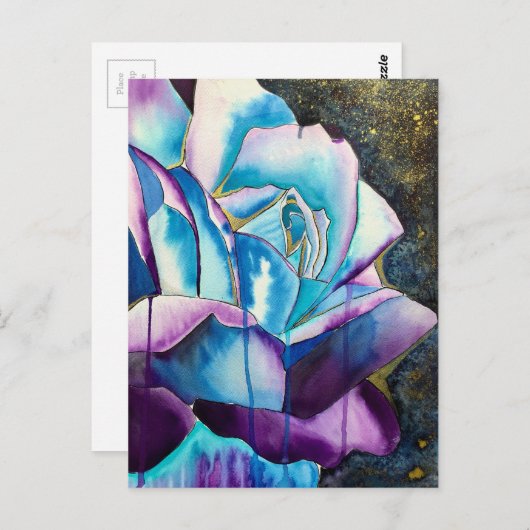 Blaue Rose Gothic Originalkunst Postkarte (Vorne/Hinten)
