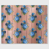 Blaue Rose Holz Rustikale Blumenbrille Geschenkpapier (Flach)
