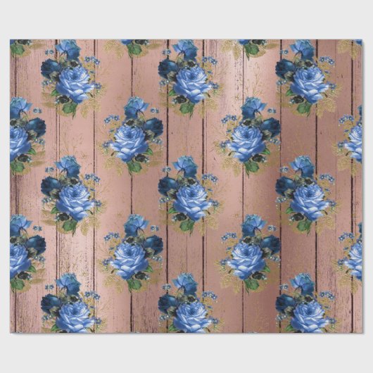 Blaue Rose Holz Rustikale Blumenbrille Geschenkpapier (Flach)