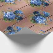 Blaue Rose Holz Rustikale Blumenbrille Geschenkpapier (Ecke)
