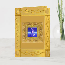 Blaue Rose in der goldenen Rahmen-Karte Karte