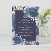 Blaue Rose Islamische Hochzeit Einladung (Stehend Vorderseite)