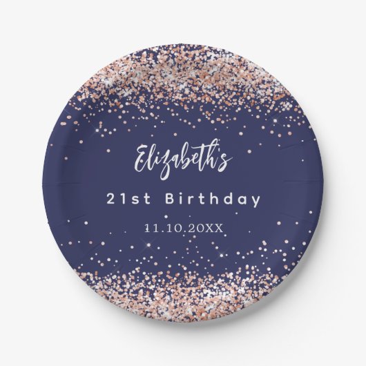 Blaue Rose Konfetti Pappteller (Vorderseite)