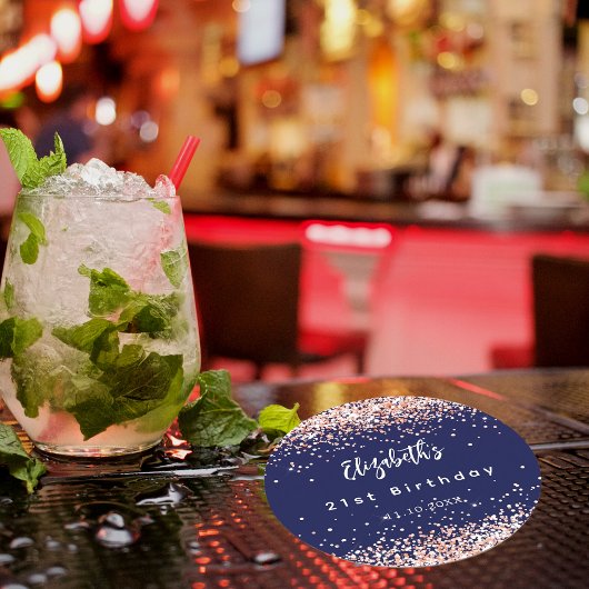 Blaue Rose Konfetti Runder Pappuntersetzer