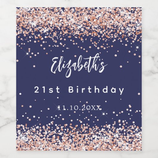 Blaue Rose Konfetti Weinetikett (Einzelnes Label)