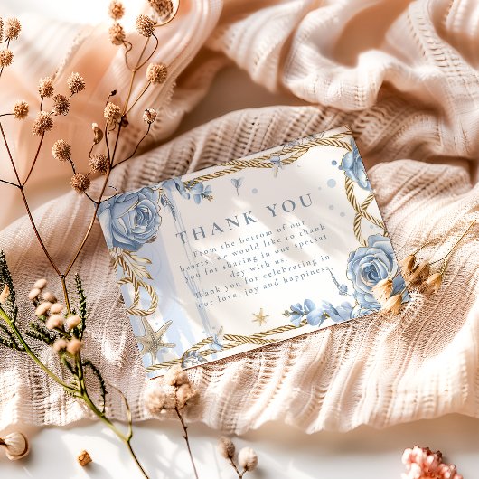 Blaue Rose Küstenhochzeit mit Seil Dankeskarte