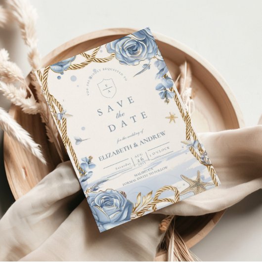 Blaue Rose Küstenstrick-Hochzeit Save The Date