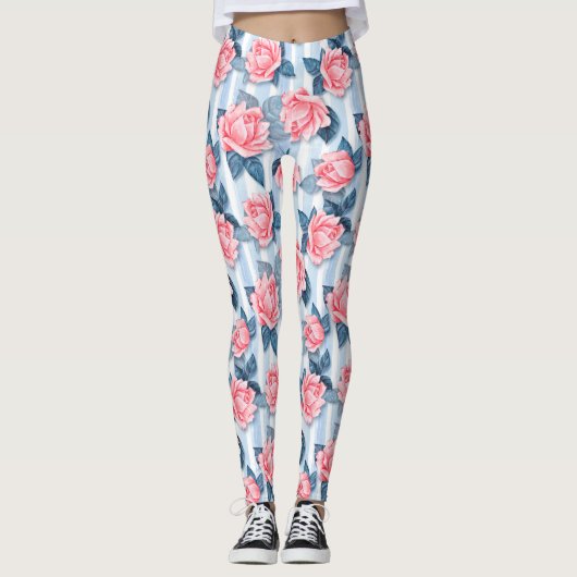blaue Rose Leggings (Vorderseite)