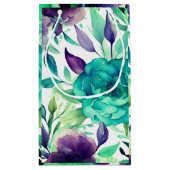 Blaue Rose Lila Aquarellblüten Kleine Geschenktüte (Rückseite)