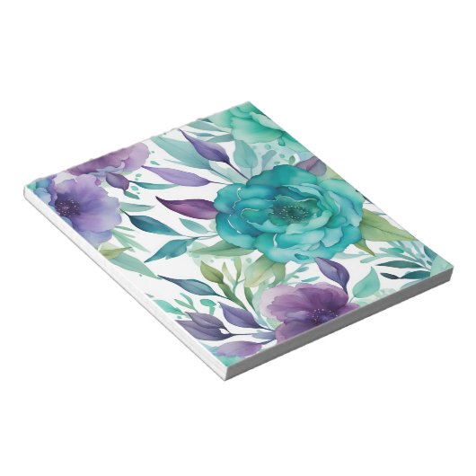 Blaue Rose Lila Aquarellblüten Notizblock (angewinkelt)