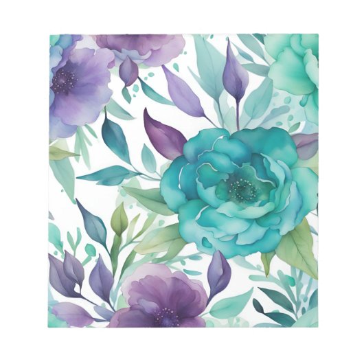 Blaue Rose Lila Aquarellblüten Notizblock (Vorderseite)