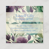 Blaue Rose Lila Aquarellblüten Quadratische Visitenkarte (Rückseite)