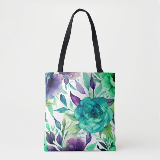 Blaue Rose Lila Aquarellblüten Tasche (Vorderseite)