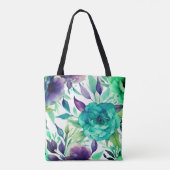 Blaue Rose Lila Aquarellblüten Tasche (Rückseite)