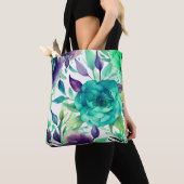 Blaue Rose Lila Aquarellblüten Tasche (Von Nahem)