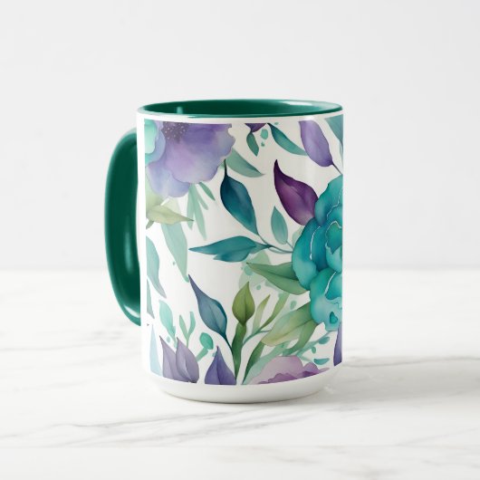 Blaue Rose Lila Aquarellblüten Tasse (Vorderseite Links)