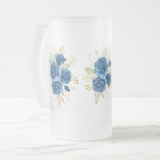 Blaue Rose Mattglas Bierglas (Vorderseite Links)