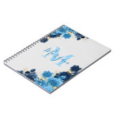 Blaue Rose mit Gold-Glitzer-Script Mit Monogramm Notizblock (Linke Seite)