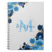 Blaue Rose mit Gold-Glitzer-Script Mit Monogramm Notizblock (Vorderseite)