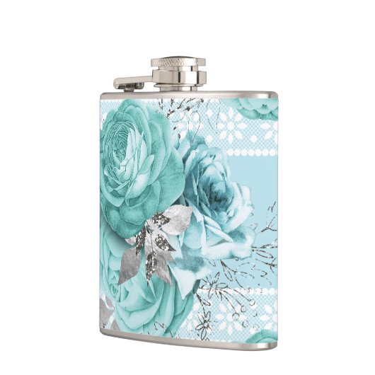 Blaue Rose mit Lace Flachmann (Links)