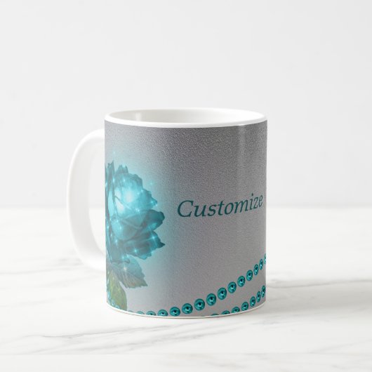 Blaue Rose mit Perlen Kaffee Tasse - Text anpassen (Vorderseite Links)