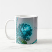 Blaue Rose mit Perlen Kaffee Tasse - Text anpassen (Links)