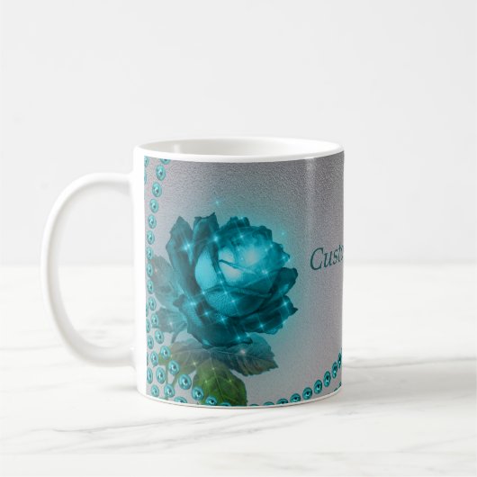 Blaue Rose mit Perlen Kaffee Tasse - Text anpassen (Links)