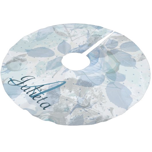 Blaue Rose Muster Luxus Monogram Polyester Weihnachtsbaumdecke (Schrägansicht)