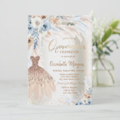 Blaue Rose Pampas Grass Dress Quinceanera Einladung (Stehend Vorderseite)