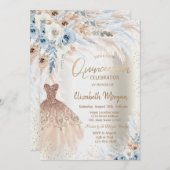 Blaue Rose Pampas Grass Dress Quinceanera Einladung (Vorne/Hinten)