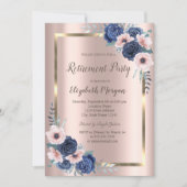 Blaue Rose, Rahmen, Rose Gold-Rente Einladung (Vorderseite)