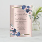 Blaue Rose, Rahmen, Rose Gold-Rente Einladung (Stehend Vorderseite)