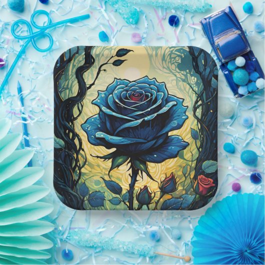 Blaue Rose Reben 1 Pappteller (Party)