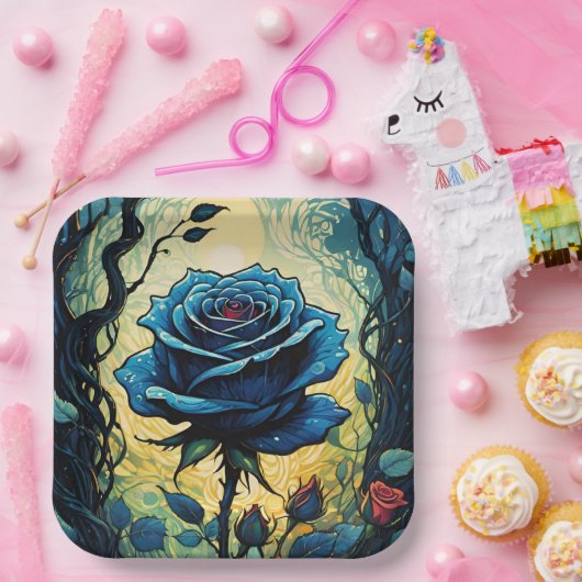 Blaue Rose Reben 1 Pappteller (Party)