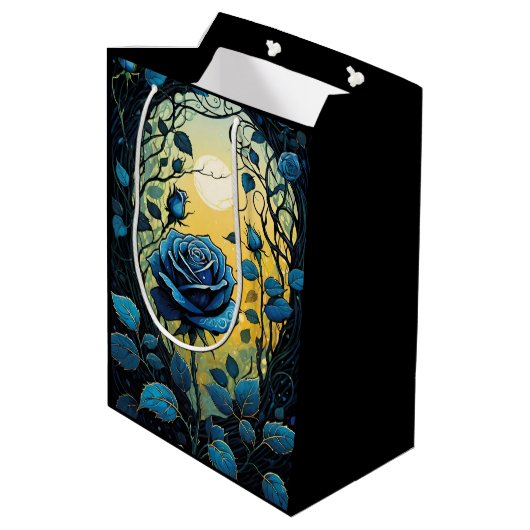 Blaue Rose Reben 2 Mittlere Geschenktüte (Rückseite Schrägansicht)