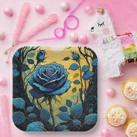 Blaue Rose Reben 2 Pappteller (Party)