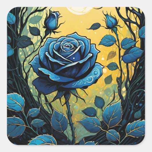 Blaue Rose Reben 2 Quadratischer Aufkleber (Vorderseite)