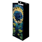 Blaue Rose Reben 3 Geschenktüte Für Weinflaschen (Rückseite Schrägansicht)