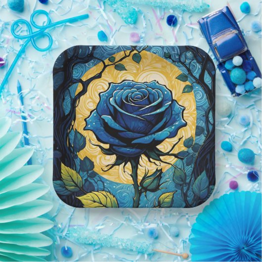 Blaue Rose Reben 3 Pappteller (Party)