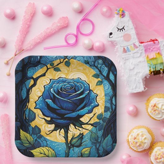 Blaue Rose Reben 3 Pappteller (Party)