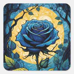 Blaue Rose Reben 3 Quadratischer Aufkleber