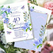 Blaue Rose Ribbon 40. Geburtstagseinladung