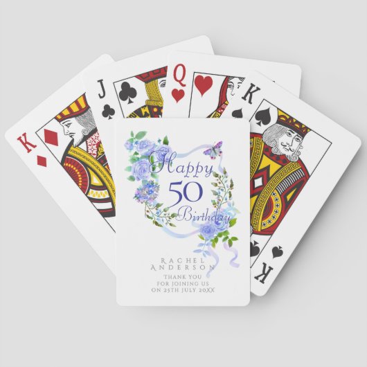 Blaue Rose Ribbon 50. Geburtstag Spielkarten (Rückseite)