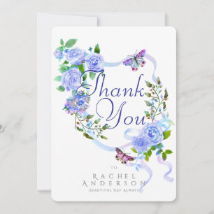 Blaue Rose Ribbon Danke Feiertagskarte